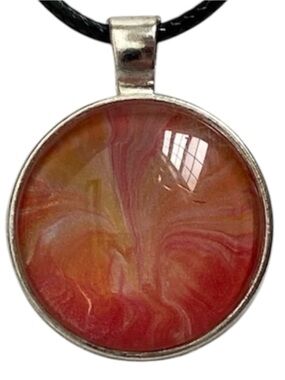 Hand Crafted Fluid Art Necklace by Svetlana Yeung Yellow and Pink Pendant